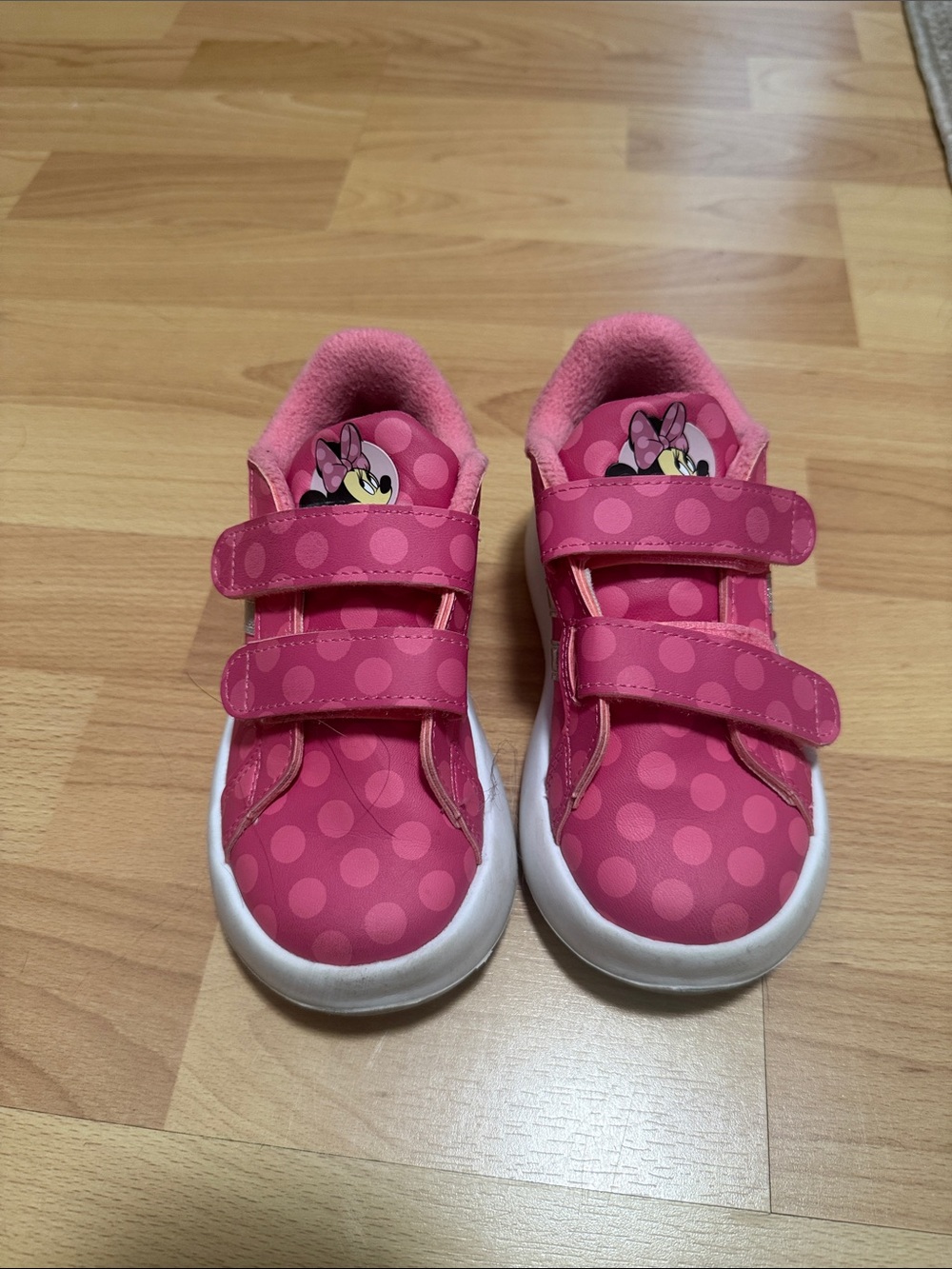 adidas Kids Pink Polka Dot Velcro Sneakers with Minnie Accent
